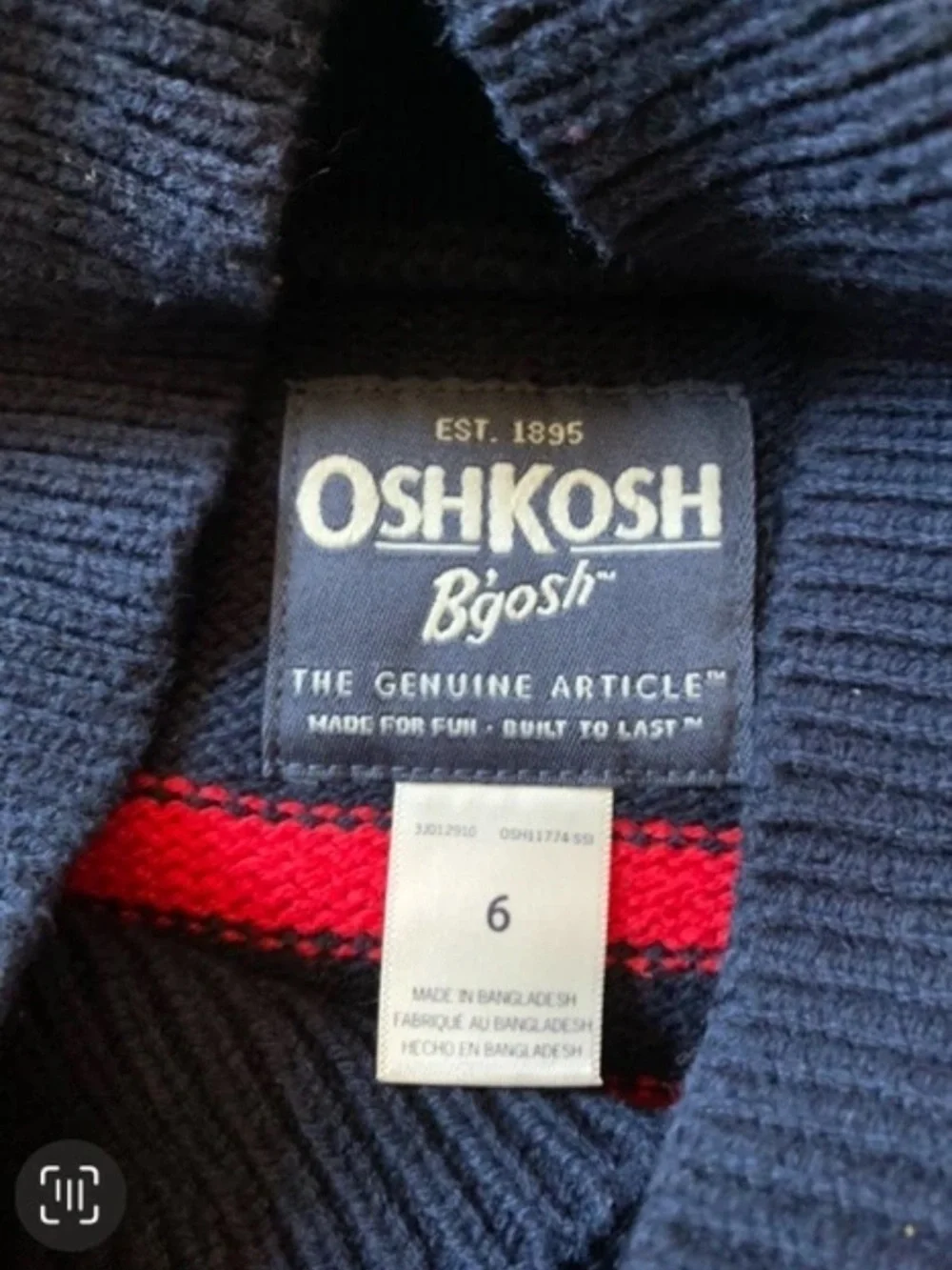 Oshkosh b'gosh Boys Sz 6 Cable Knit Sweater Striped Blue and Red